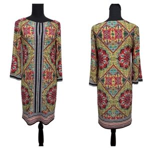 Laundry by Shelli Segal bright geometric tribal pattern midi dress size 4